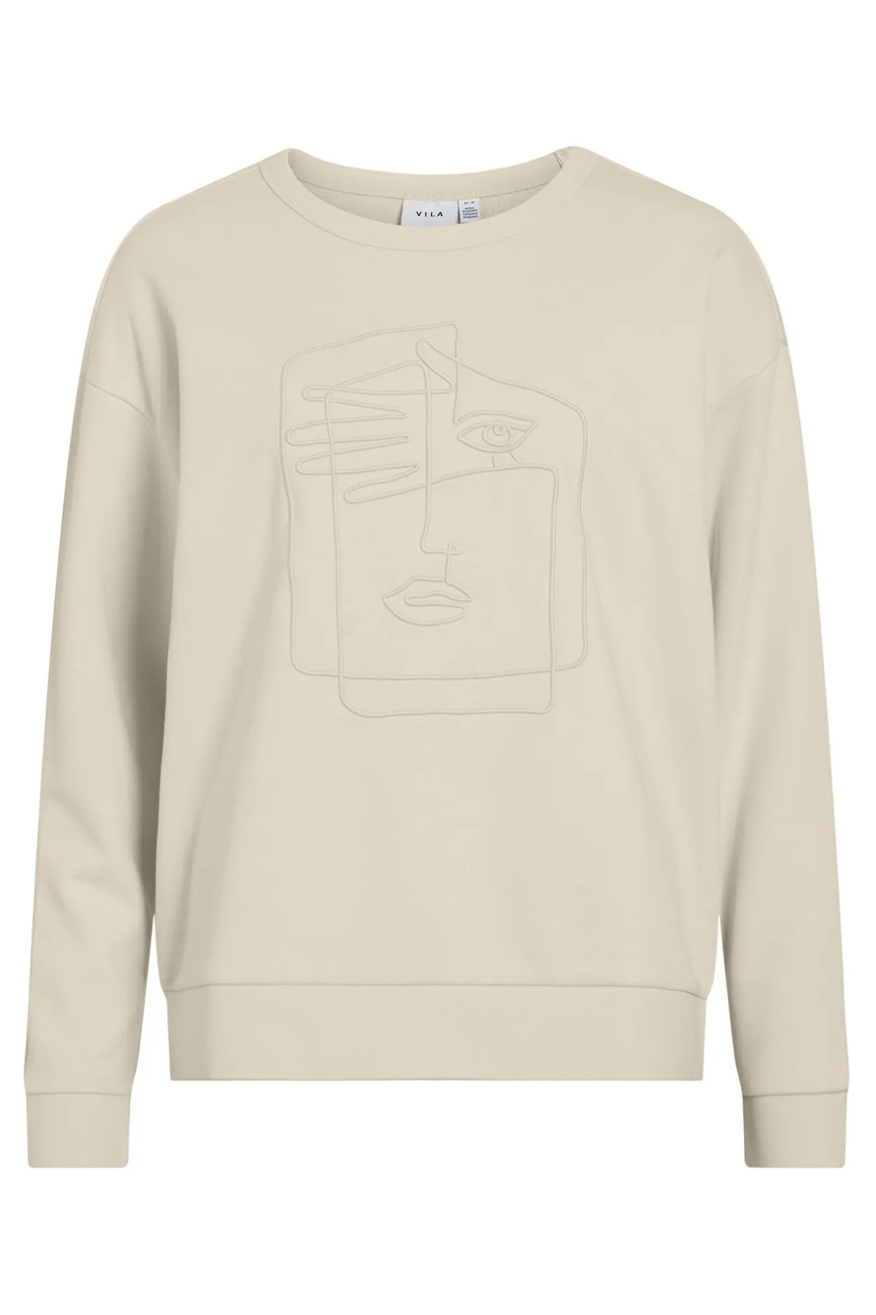 Vila Sudadera de algodón orgánico con bordado Beige Hot