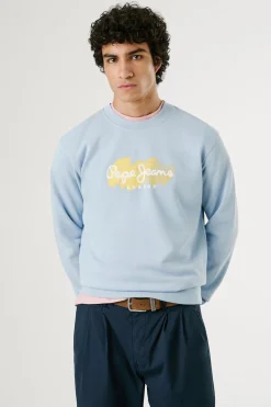 Pepe Jeans Sudadera de cuello redondo con logo y estampado. azul