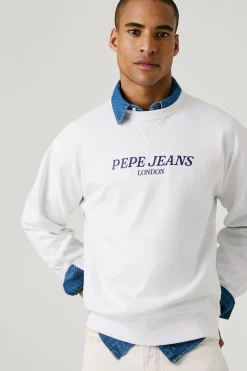 Pepe Jeans Sudadera de cuello redondo con logo frontal y estampado trasero. blanco Clearance