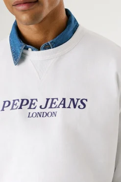 Pepe Jeans Sudadera de cuello redondo con logo frontal y estampado trasero. blanco Clearance