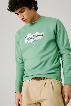 Pepe Jeans Sudadera de cuello redondo con logo y estampado. verde Online