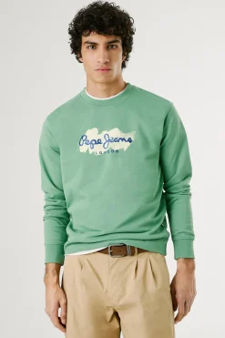 Pepe Jeans Sudadera de cuello redondo con logo y estampado. verde Online