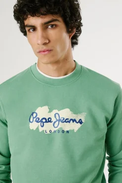 Pepe Jeans Sudadera de cuello redondo con logo y estampado. verde Online