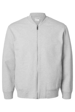 Selected Sudadera estilo Bomber confeccionada con algodón orgánico Gris Hot