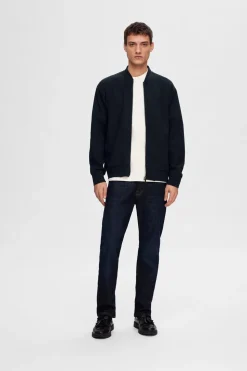 Selected Sudadera estilo Bomber confeccionada con algodón orgánico Azul marino Discount