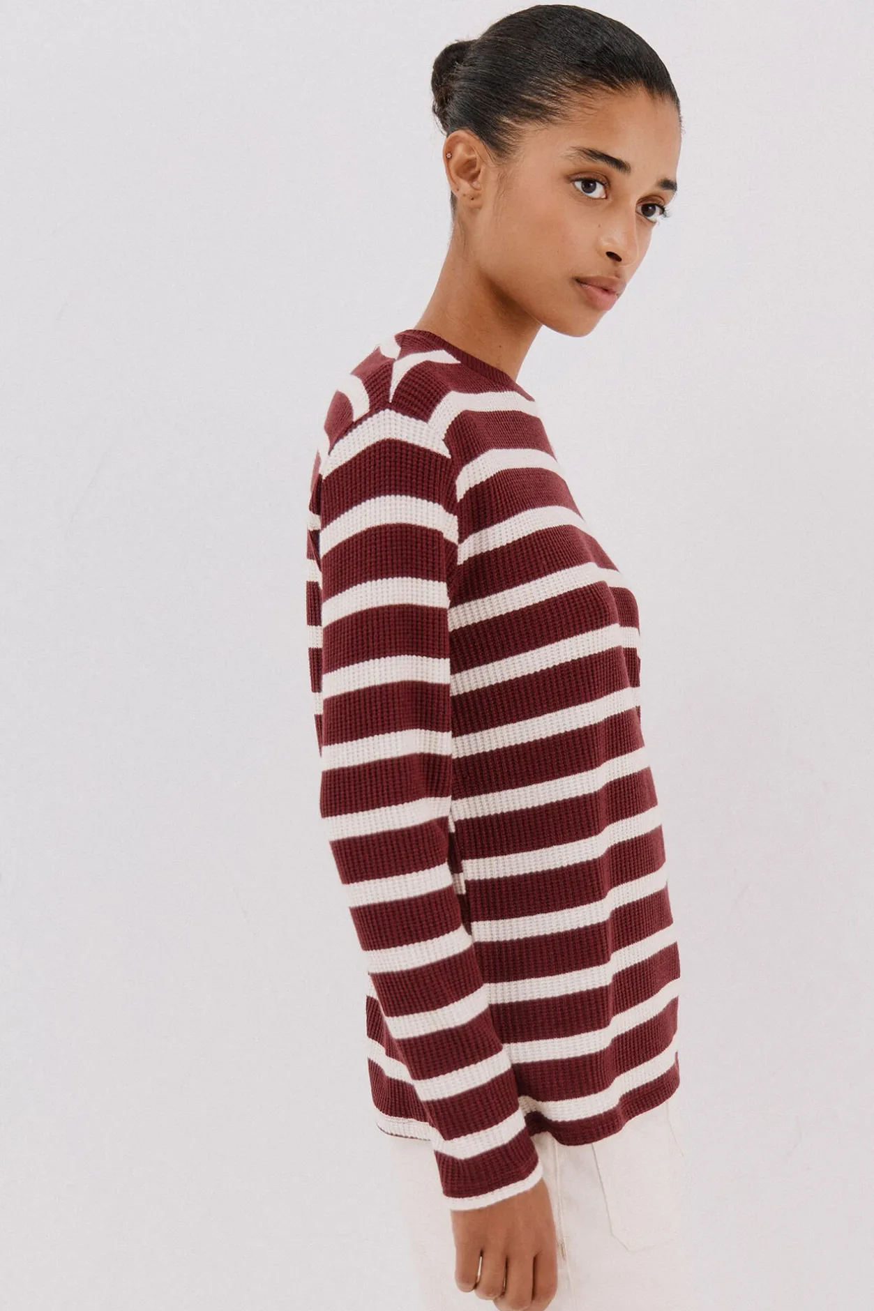 Cortefiel Sudadera estructura rayas Vino Clearance