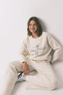 Women'secret Sudadera felpa algodón blanco marfil New