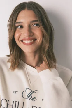 Women'secret Sudadera felpa algodón blanco marfil New