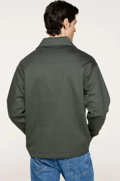 Selected Sudadera media cremallera 100% algodón orgánico Verde oscuro Clearance
