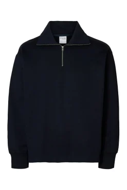 Selected Sudadera media cremallera 100% algodón orgánico Azul marino New