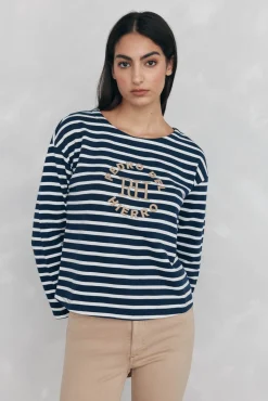 Pedro del Hierro Sudadera rayas bordada Azul Online