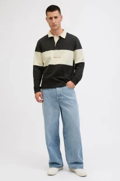 Jack & Jones Sudadera tipo polo franja negro Clearance