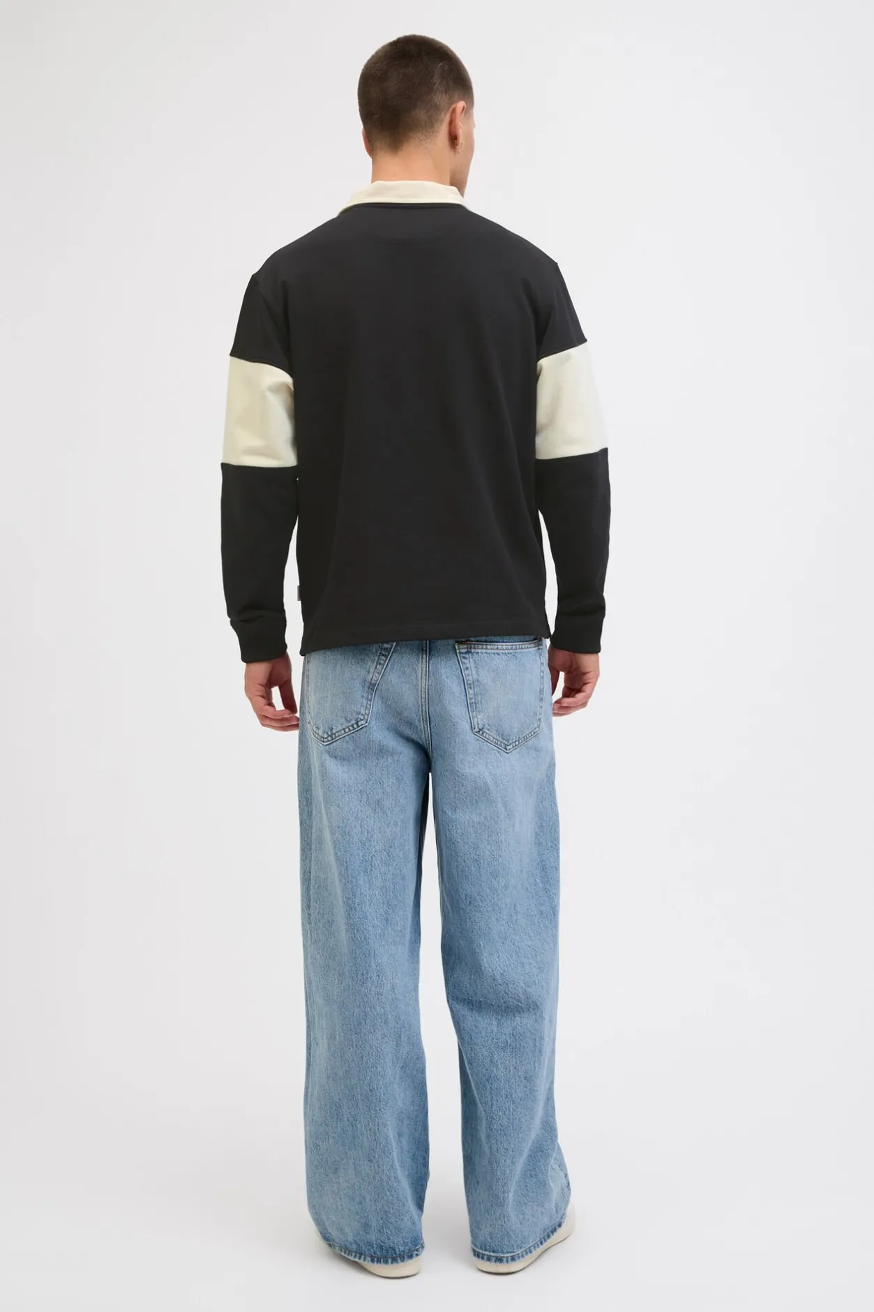 Jack & Jones Sudadera tipo polo franja negro Clearance