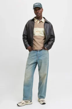 Jack & Jones Sudadera tipo polo franja marr&oacute;n