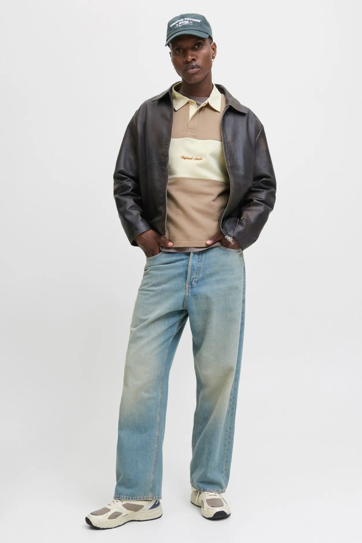 Jack & Jones Sudadera tipo polo franja marr&oacute;n