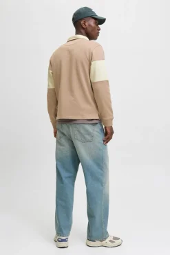 Jack & Jones Sudadera tipo polo franja marr&oacute;n