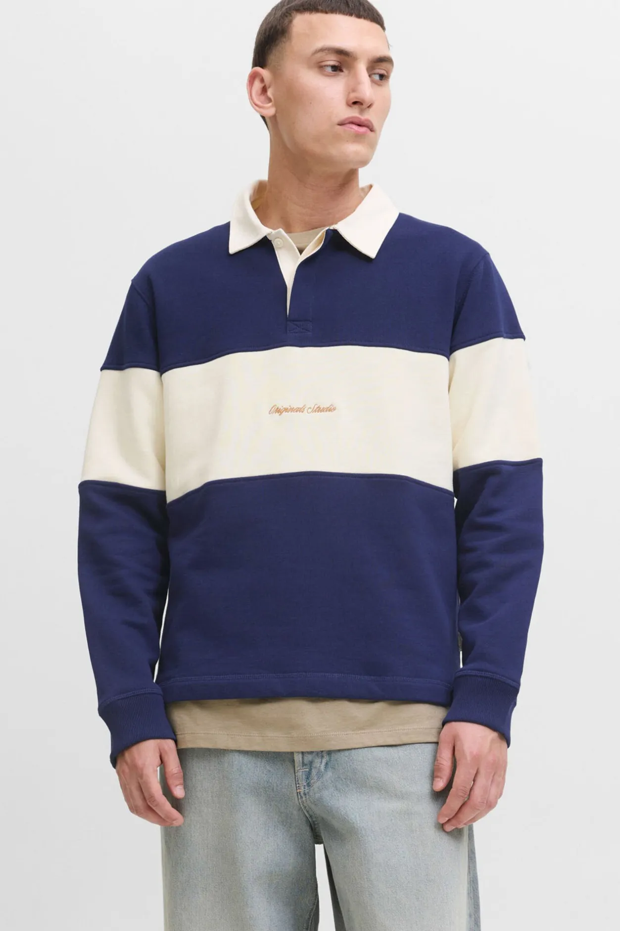 Jack & Jones Sudadera tipo polo franja azul Discount