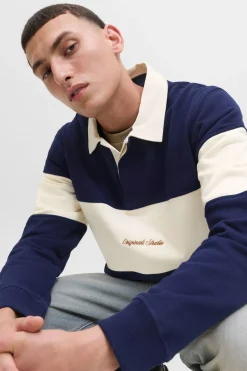 Jack & Jones Sudadera tipo polo franja azul Discount