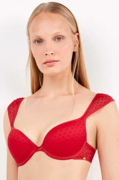 Gisela Sujetador push up en tul plumetti rojo Discount