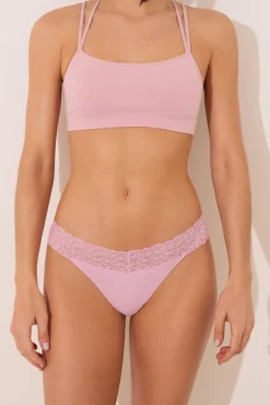 Women'secret Tanga canalé algodón rosa Online