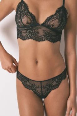 Women'secret Tanga encaje tul negro Sale