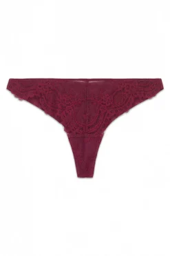 Women'secret Tanga encaje tul vino burdeos