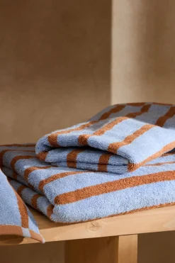 Calma House Toalla de baño de algodón de rizo a rayas es Saturno azul Discount