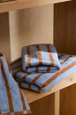 Calma House Toalla de baño de algodón de rizo a rayas es Saturno azul Best