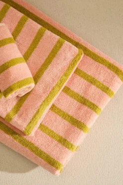 Calma House Toalla de baño de algodón de rizo a rayas s Saturno rosa Hot
