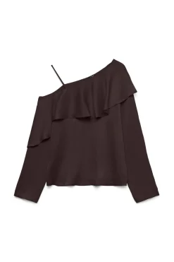 Vero Moda Top asimétrico manga larga Marr&oacute;n oscuro Best