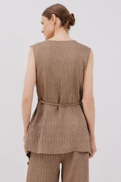 Cortefiel Top asimétrico textura Estampado marr&oacute;n Outlet