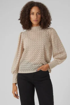 Vero Moda Top de encaje cuello cerrado Gris Outlet