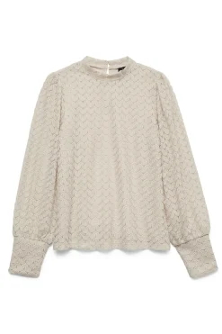 Vero Moda Top de encaje cuello cerrado Gris Outlet