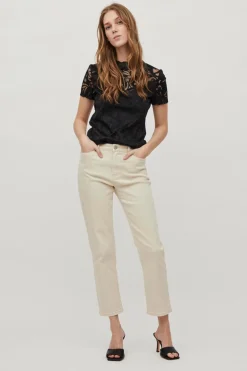 Vila Top de encaje de manga corta Negro Hot