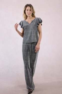 Molly Bracken Top de manga corta detalle volantes Gris New