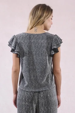 Molly Bracken Top de manga corta detalle volantes Gris New