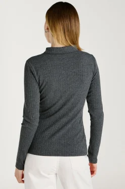 Vila Top de manga larga con cuello polo Gris Online