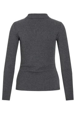 Vila Top de manga larga con cuello polo Gris Online
