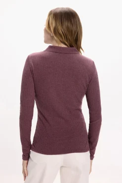 Vila Top de manga larga con cuello polo Morado Discount