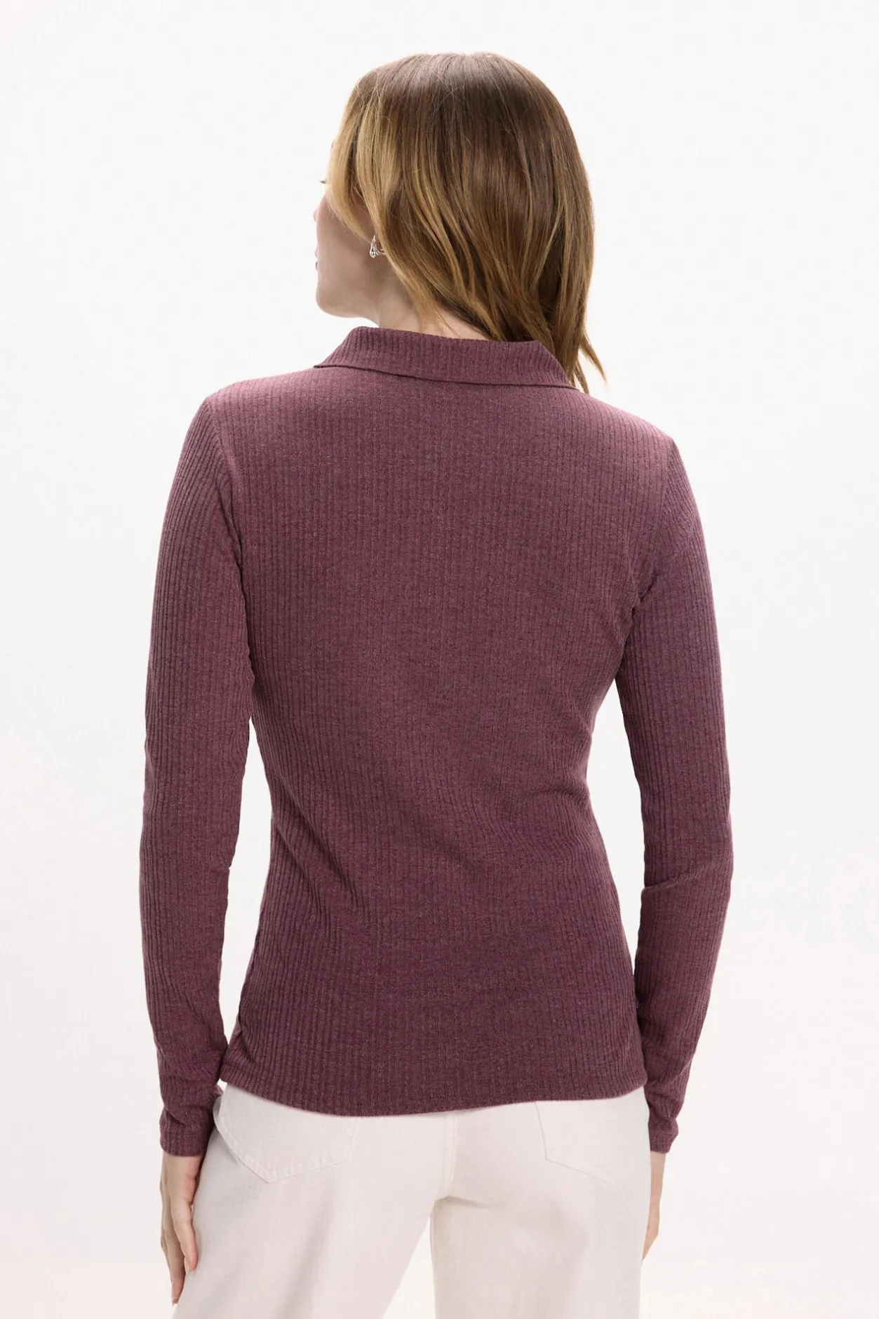 Vila Top de manga larga con cuello polo Morado Discount