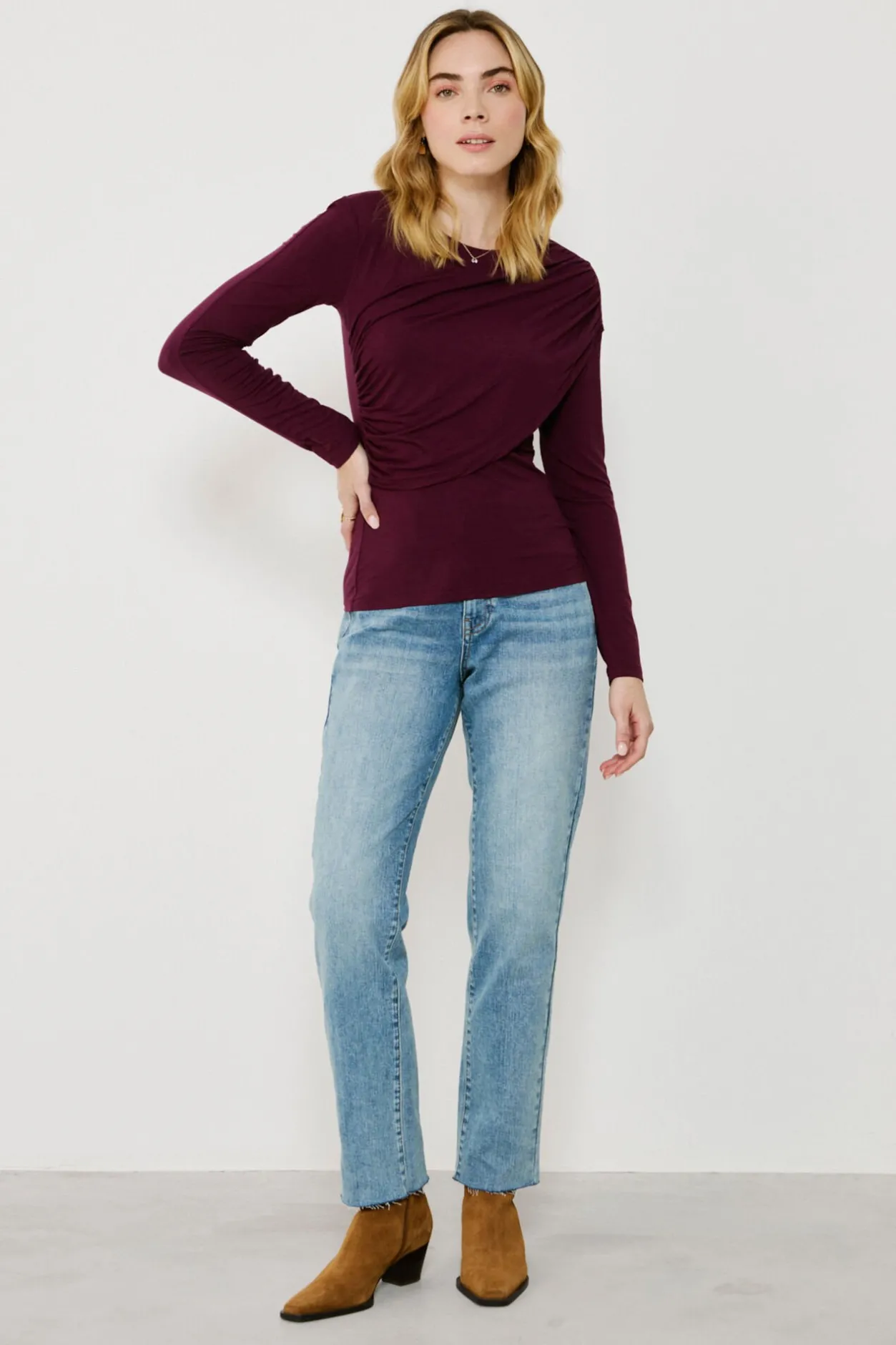 Vila Top de manga larga con detalle drapeado Morado New