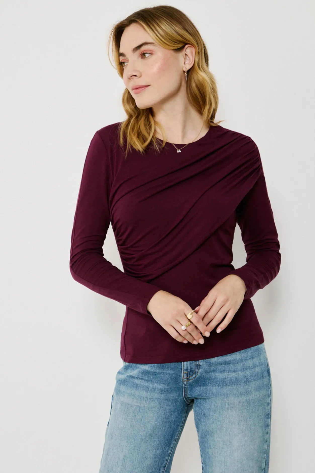 Vila Top de manga larga con detalle drapeado Morado New