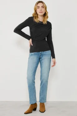 Vila Top de manga larga con detalle drapeado Negro Clearance