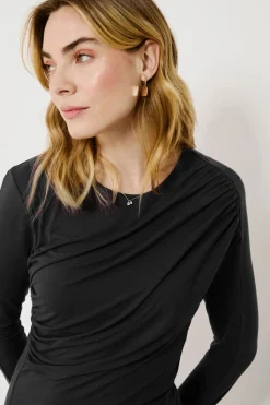 Vila Top de manga larga con detalle drapeado Negro Clearance