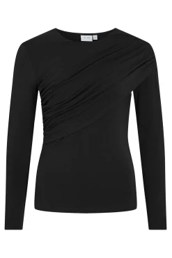 Vila Top de manga larga con detalle drapeado Negro Clearance