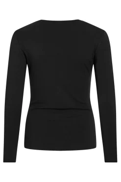 Vila Top de manga larga con detalle drapeado Negro Clearance