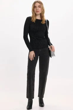 Vila Top de manga larga con glitter Negro Online