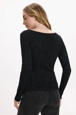 Vila Top de manga larga con glitter Negro Online