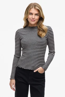 Vila Top de manga larga con ribetes Estampado gris