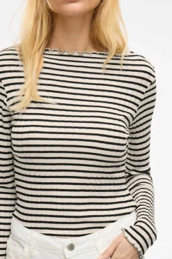 Vila Top de manga larga con ribetes Estampado blanco Best